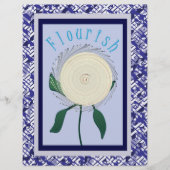 Blue Flourish Flower Scrapbook Paper 2-Sided Page (正面)