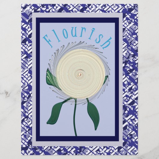 Blue Flourish Flower Scrapbook Paper 2-Sided Page (正面)