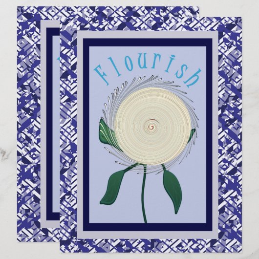 Blue Flourish Flower Scrapbook Paper 2-Sided Page (正面/裏面)