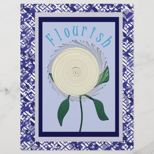 Blue Flourish Flower Scrapbook Paper 2-Sided Page (裏面)