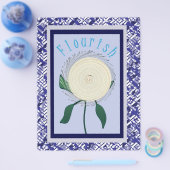 Blue Flourish Flower Scrapbook Paper Bulk Pages チラシ (シングル)