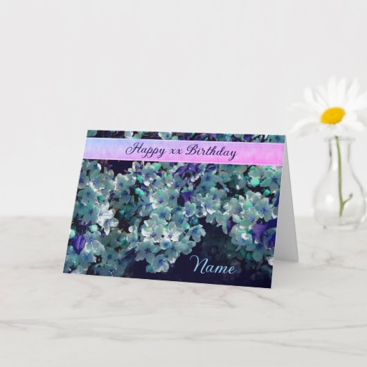 Blue Flower Blossoms Personalized Birthday カード (小さな植物)