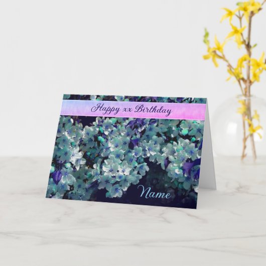 Blue Flower Blossoms Personalized Birthday カード (黄色い花)