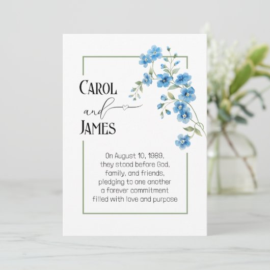Blue Flower Bouquet Wedding Vow Renewal  招待状 (スタンド正面)