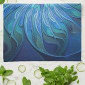 Blue Flower Fantasy Pattern, Abstract Fractal Art キッチンタオル (折り畳み)