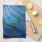 Blue Flower Fantasy Pattern, Abstract Fractal Art キッチンタオル (四つ折り)