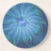 Blue Flower Fantasy Pattern, Abstract Fractal Art コースター (正面)