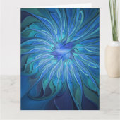 Blue Flower Fantasy Pattern, Abstract Fractal Art サンキューカード (正面)