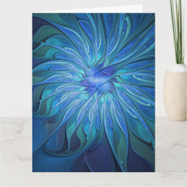 Blue Flower Fantasy Pattern, Abstract Fractal Art サンキューカード