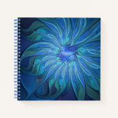 Blue Flower Fantasy Pattern, Abstract Fractal Art ノートブック (正面)