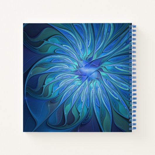Blue Flower Fantasy Pattern, Abstract Fractal Art ノートブック (裏面)