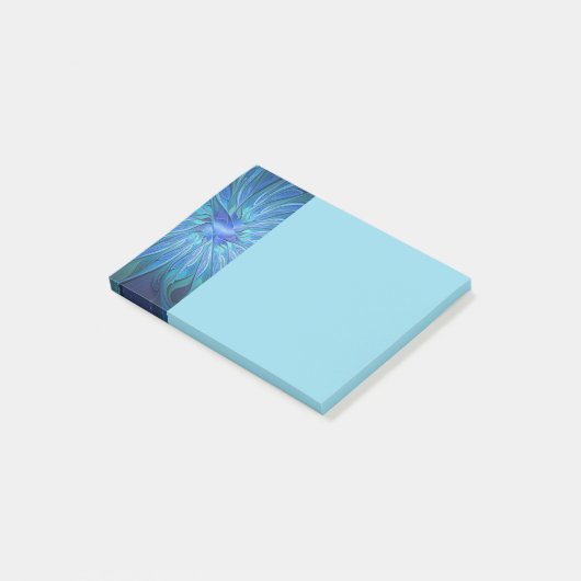 Blue Flower Fantasy Pattern, Abstract Fractal Art ポストイット (アングル)