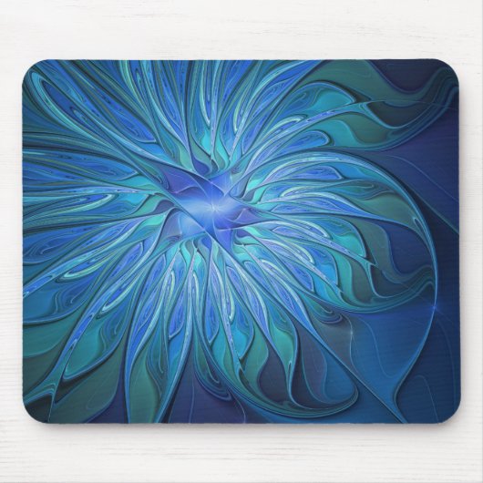 Blue Flower Fantasy Pattern, Abstract Fractal Art マウスパッド (正面)