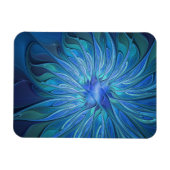 Blue Flower Fantasy Pattern, Abstract Fractal Art マグネット (横)