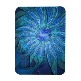Blue Flower Fantasy Pattern, Abstract Fractal Art マグネット