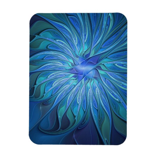 Blue Flower Fantasy Pattern, Abstract Fractal Art マグネット (縦)