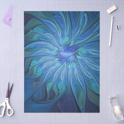 Blue Flower Fantasy Pattern, Abstract Fractal Art 薄葉紙 (クラフト)