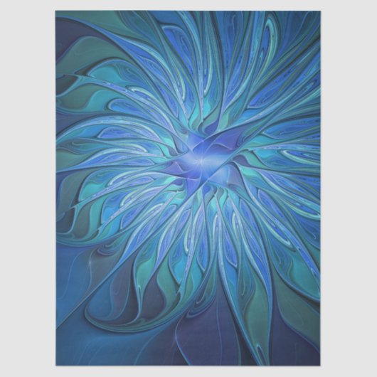 Blue Flower Fantasy Pattern, Abstract Fractal Art 薄葉紙 (正面)