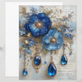 Blue Flower Gems Junk Journal Scrapbook Paper (正面/裏面)
