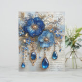 Blue Flower Gems Junk Journal Scrapbook Paper (スタンド正面)