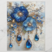 Blue Flower Gems Junk Journal Scrapbook Paper (正面)