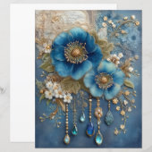 Blue Flower Gems Junk Journal Scrapbook Paper (正面/裏面)