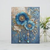 Blue Flower Gems Junk Journal Scrapbook Paper (スタンド正面)