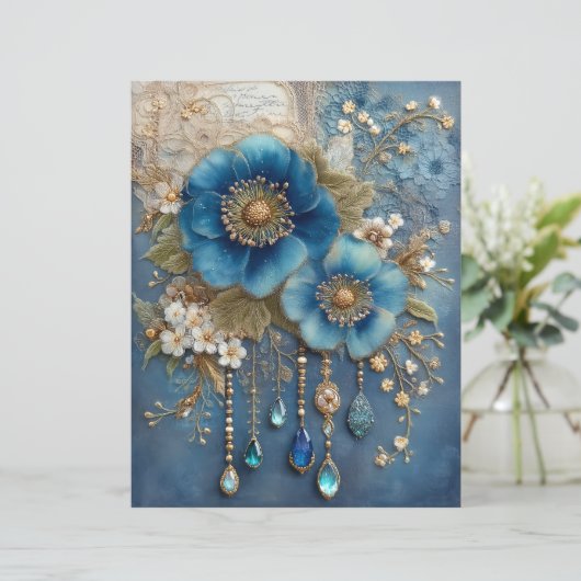 Blue Flower Gems Junk Journal Scrapbook Paper (スタンド正面)