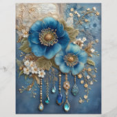 Blue Flower Gems Junk Journal Scrapbook Paper (正面)