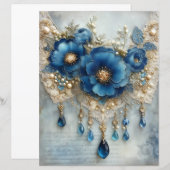 Blue Flower Gems Junk Journal Scrapbook Paper (正面/裏面)