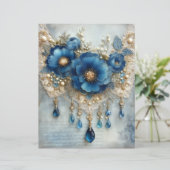 Blue Flower Gems Junk Journal Scrapbook Paper (スタンド正面)
