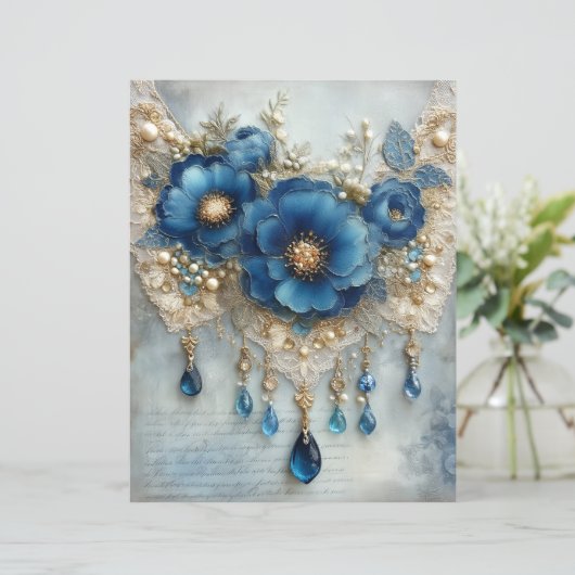 Blue Flower Gems Junk Journal Scrapbook Paper (スタンド正面)