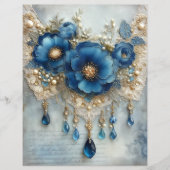Blue Flower Gems Junk Journal Scrapbook Paper (正面)