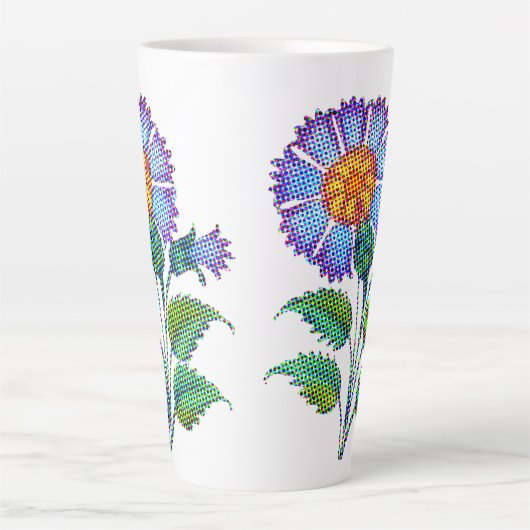 Blue Flower Halftone Fine Art カフェラテマグ (正面)