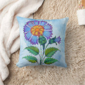 Blue Flower Halftone on Blue Fine Art クッション (ブランケット)