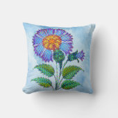 Blue Flower Halftone on Blue Fine Art クッション (正面)