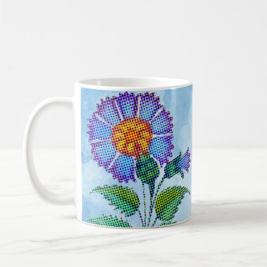 Blue Flower Halftone on Blue Fine Art コーヒーマグカップ (左)