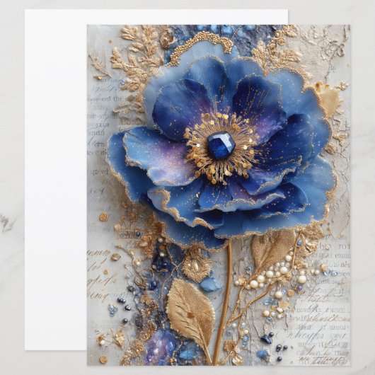 Blue Flower Junk Journal Scrapbook Paper (正面/裏面)