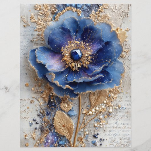 Blue Flower Junk Journal Scrapbook Paper (正面)