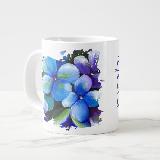 Blue flower Let your dream blossom mug ジャンボコーヒーマグカップ (正面左)