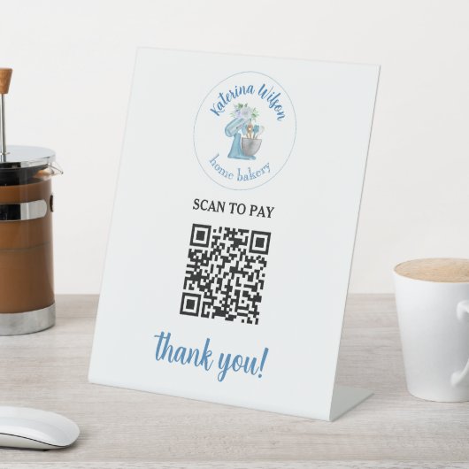  Blue Flower Mixer Bakery QR Code Scan To Pay 台座サイン (インサイチュ)