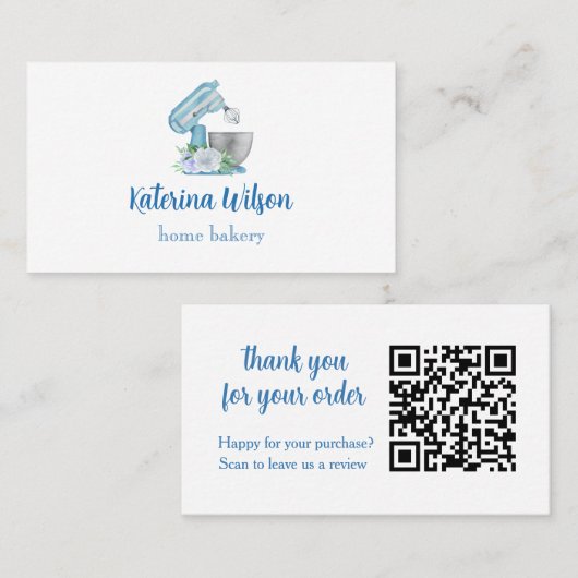  Blue Flower Mixer QR Code Leave us a review 名刺 (正面/裏面)