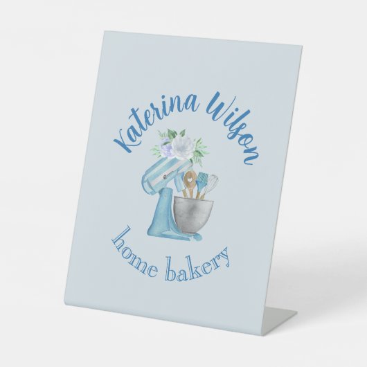  Blue Flower Mixer Small Bakery Logo Brand 台座サイン (正面)