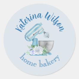  Blue Flower Mixer Small Bakery Logo Brand Asset ラウンドシール