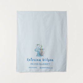 Blue Flower Mixer Small Bakery Logo Brand Banner タペストリー