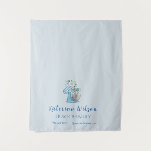 Blue Flower Mixer Small Bakery Logo Brand Banner タペストリー (正面)