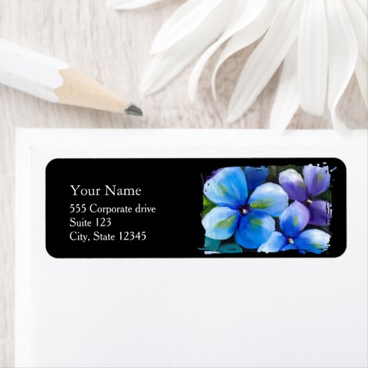 Blue Flower Painting Return Address Labels ラベル (インサイチュ)
