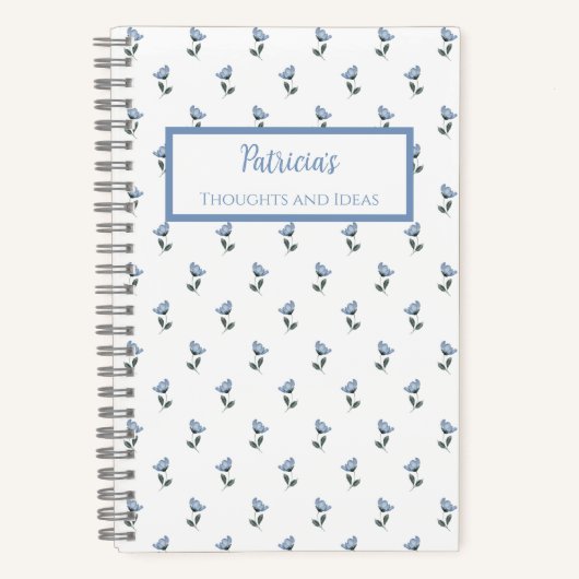 Blue Flower Personalized Journal Notebook ノートブック (正面)