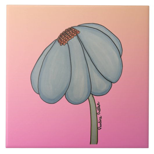 Blue Flower with pink background タイル (正面)