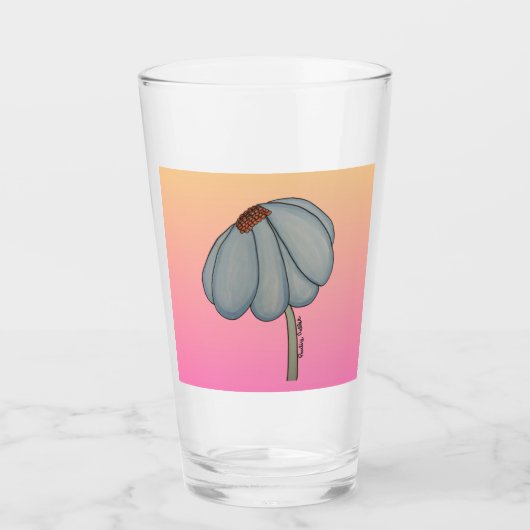 Blue flower with pink background タンブラーグラス (正面)
